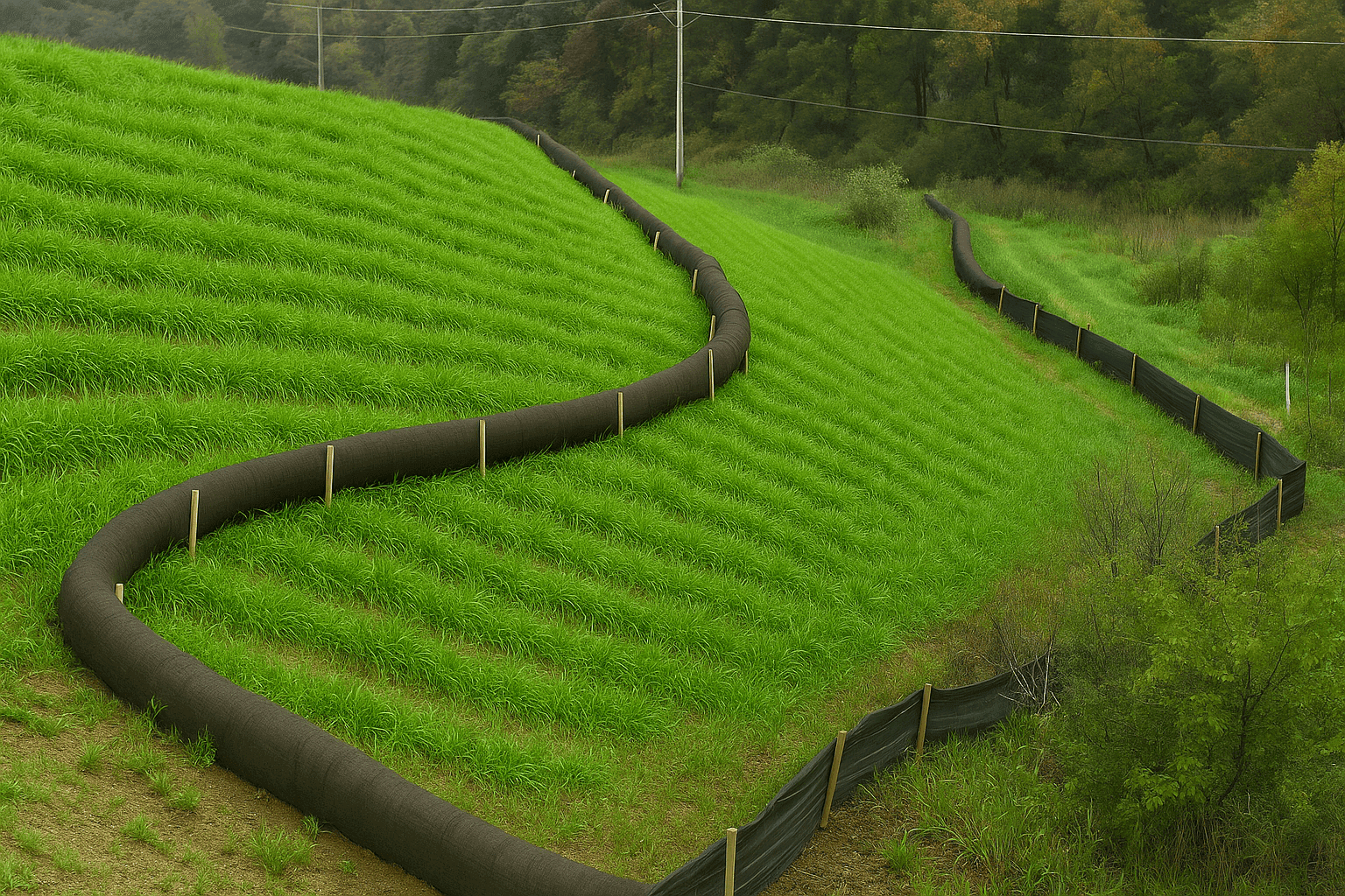 Sloped ground protected from erosion